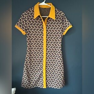 RETRO style Geometric Patterned Dress with Yellow Accents size small, Amazon